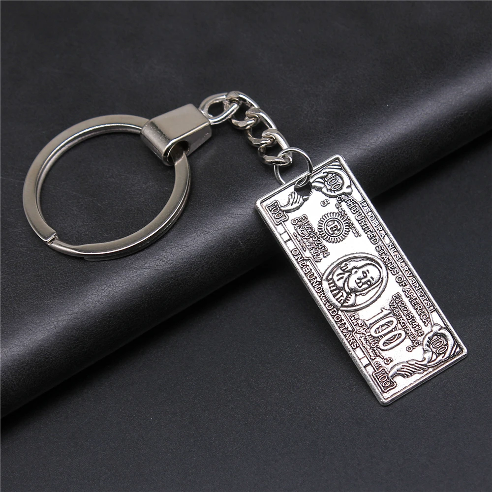 

Vintage Antique Silver Color 42x18mm Money Us Dollar Charms Pendants DIY Men Car Keychains Ring Holder Keyring Jewelry Gift