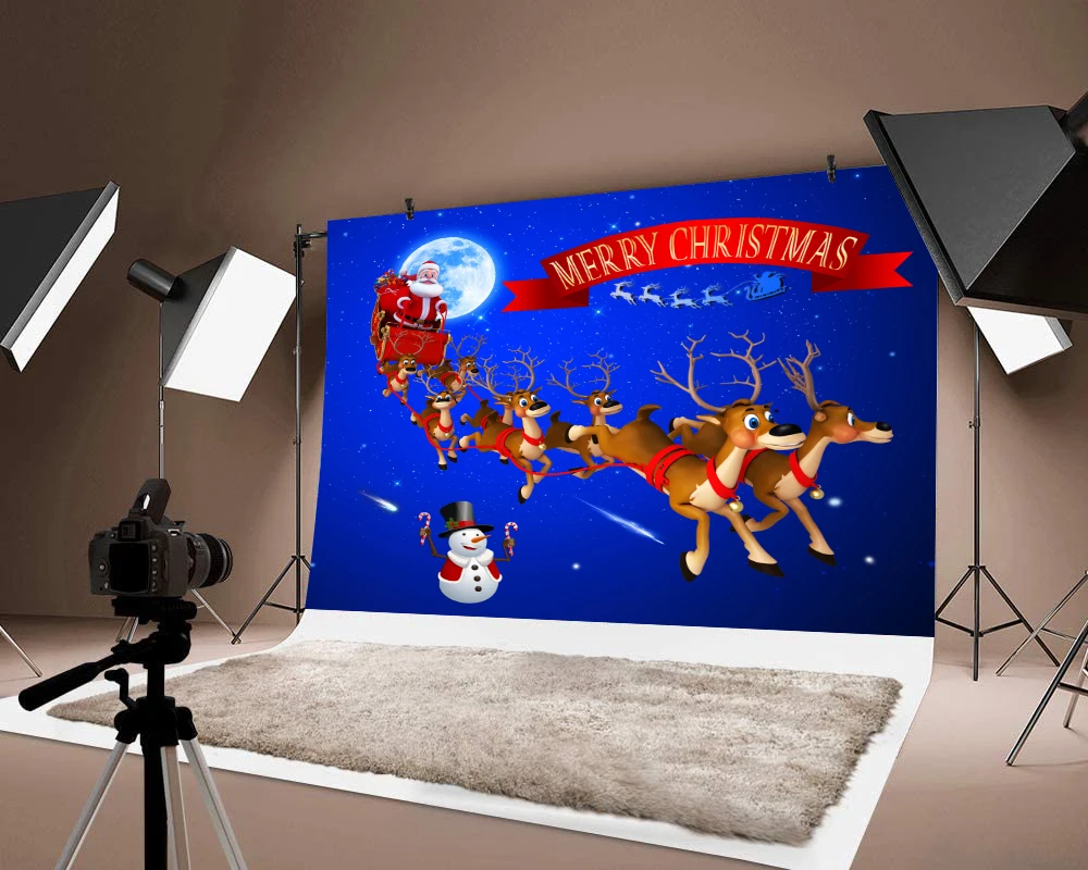 

Milsleep Background Merry Chirstmas Snowman Christmas Deer Santa Claus Moon Backdrop Photo Decorations Festival Party Backdrops