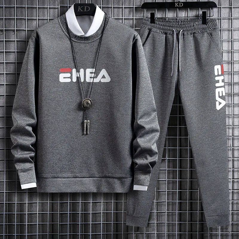 

Men Tracksuit Set Polyester Sweatshirt 2020 Spring Sporting Fleece Jacket + Pants Casual Men's Sports Suit Men's Sportswear