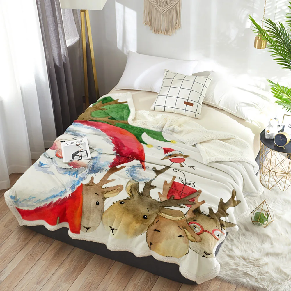 

Christmas Santa Elk Throw Blanket Bedspread Coverlet Soft Warm Fleece Blanket Christmas Decor Blankets for Beds