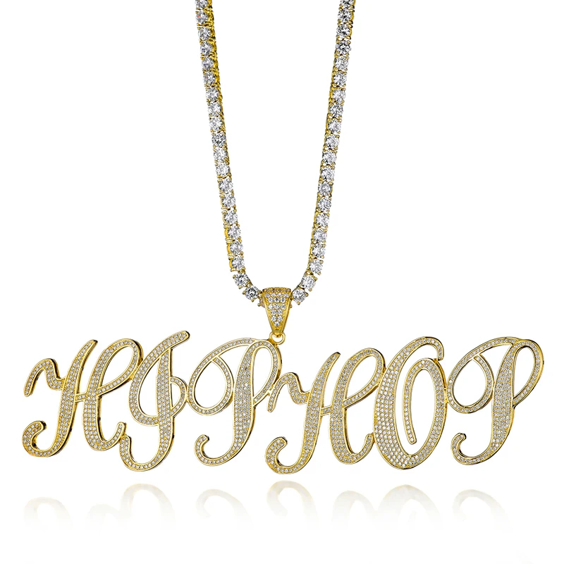 В стиле хип-хоп пользовательское имя Новый Курсив кубического циркония Bling