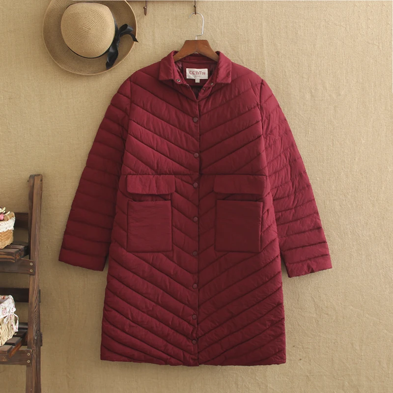 Plus Size New Parkas Female Women Winter Coat Large Size Cotton Coat Female Mid-Length Stand-Up Collar Quilted Cotton Coat