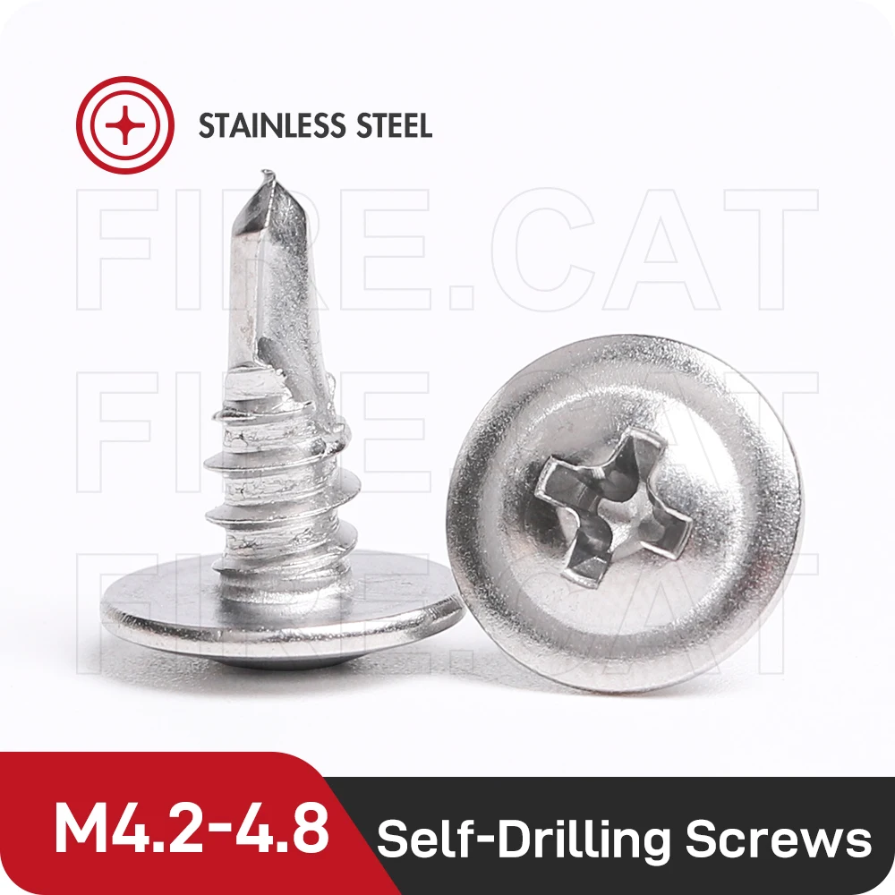 

Wood Self Drilling Stainless Steel 410 Screws M4.2 M4.8 20/50pcs Phillips Cross Round Washer Lock Sheet Metal Self-tapping Screw