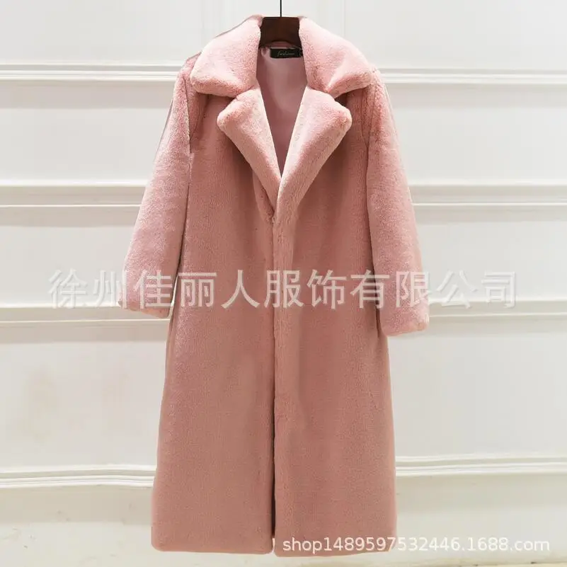 pink colour Новинка 201909, длинное плюшевое пальто из кожи, женские меховые куртки, плюшевое пальто из искусственного меха, женское меховое пальто, меховая плюшевая куртка - Цвет: pink colour