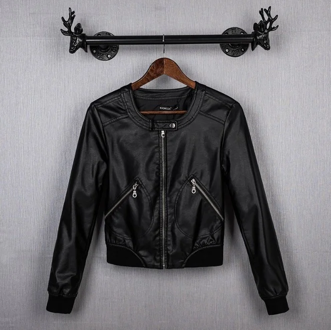 Spring and autumn leather women's short leather coat Korean slim motorcycle jacket trendy large enlarge