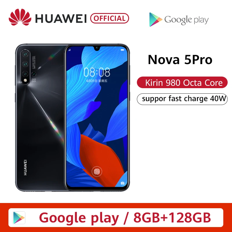 Оригинальный смартфон huawei Nova 5 Pro 8 ГБ 128 256 48MP AI камера s 32MP фронтальная 6 26 дюйма