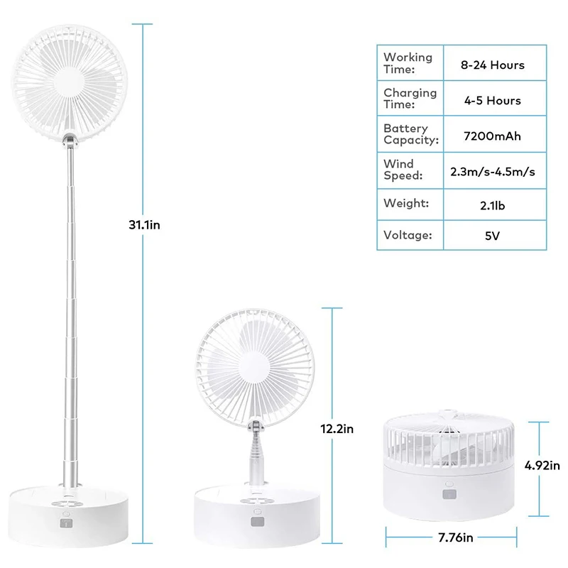 

Portable Fan Oscillating Fan,Small Standing Up Floor Fan,Rechargeable Table Fan Quiet with Remote Night Light