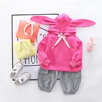 2020 new baby childrens clothing korean girl suit long sleeve cute rabbit ears girl sweater casual wide leg pants
