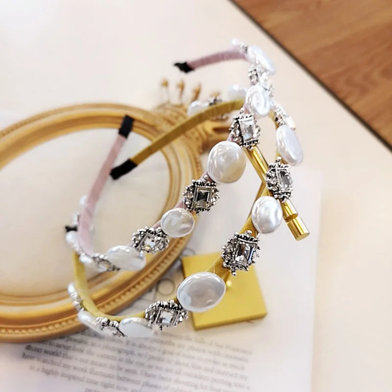

Korea Rhinestone Alloy Hairband Women Vintage Baroque Pearl Headband Luxury Hair Accessories Fashion Princess Headgear Headdress