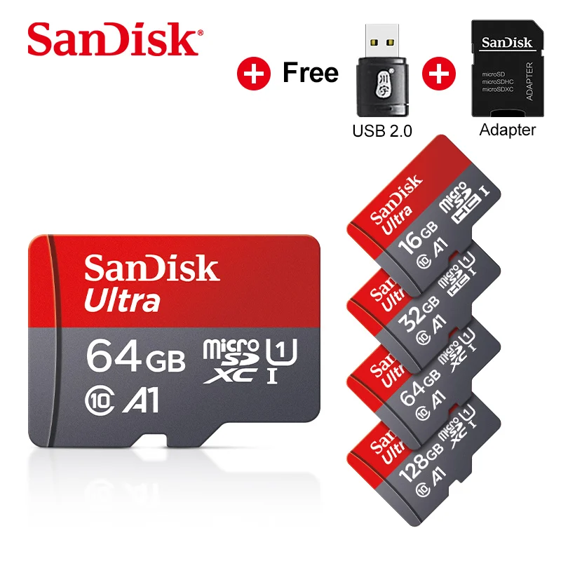 

Sandisk микро SD карты Class10 TF/микро SD карты 128 Гб 64 ГБ 32 ГБ оперативной памяти, 16 Гб встроенной памяти, 98 МБ/с. слот для карт памяти microSDXC + адаптер + ус...