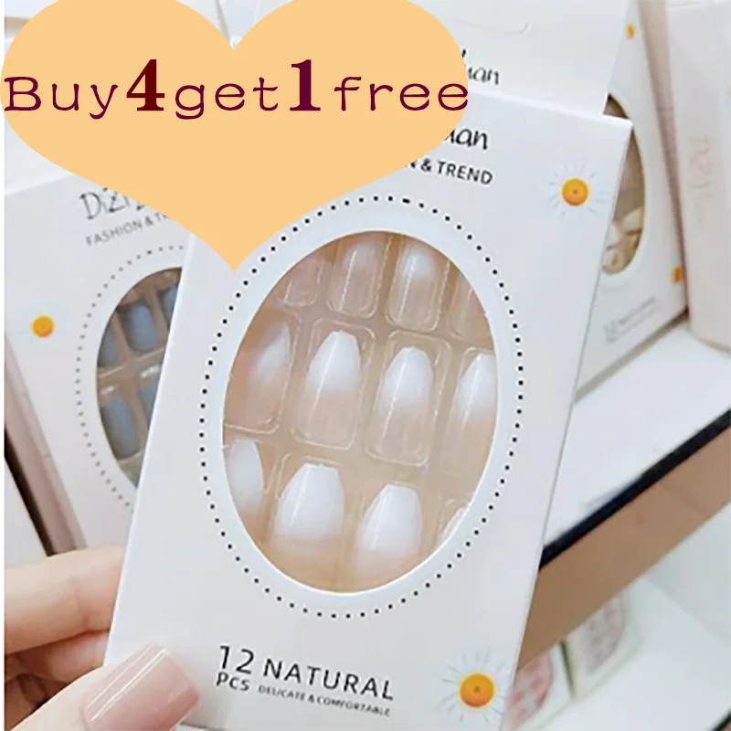 

12pcs/Box Full Cover Square Short Fake Nail DIY Acrylic Artificial Wearable French Fake Nails Design Easy To Press on Nails
