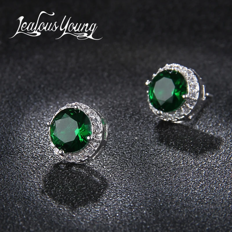 

Classic Green AAA Cubic Zirconia Stud Earrings Round Crystal Girl Ear Studs For Women Multicolor Fashion Jewelry