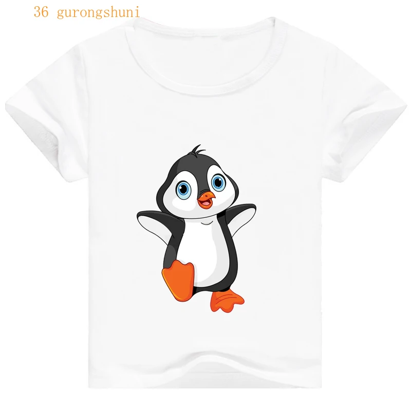 Camiseta con estampado kawaii de ping&uuml;ino para ni&ntilde;os y ni&ntilde;as, camisetas divertidas, tops, ropa para ni&ntilde;os, novedad-3