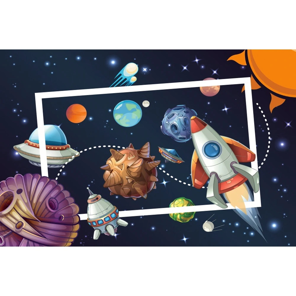 

Universe Planet Spacecraft Baby Boy Birthday Party Backdrop Vinyl Photography Background For Photo Studio Photophone Photozone