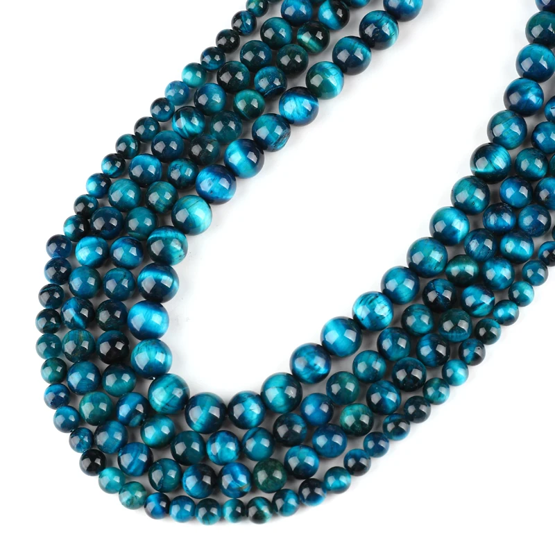 

Natural Blue Zircon Tiger Eye Stone Round Loose Beads For Jewelry Making DIY Necklace Bracelet Charms Spacer Beads 4mm-12mm 15"