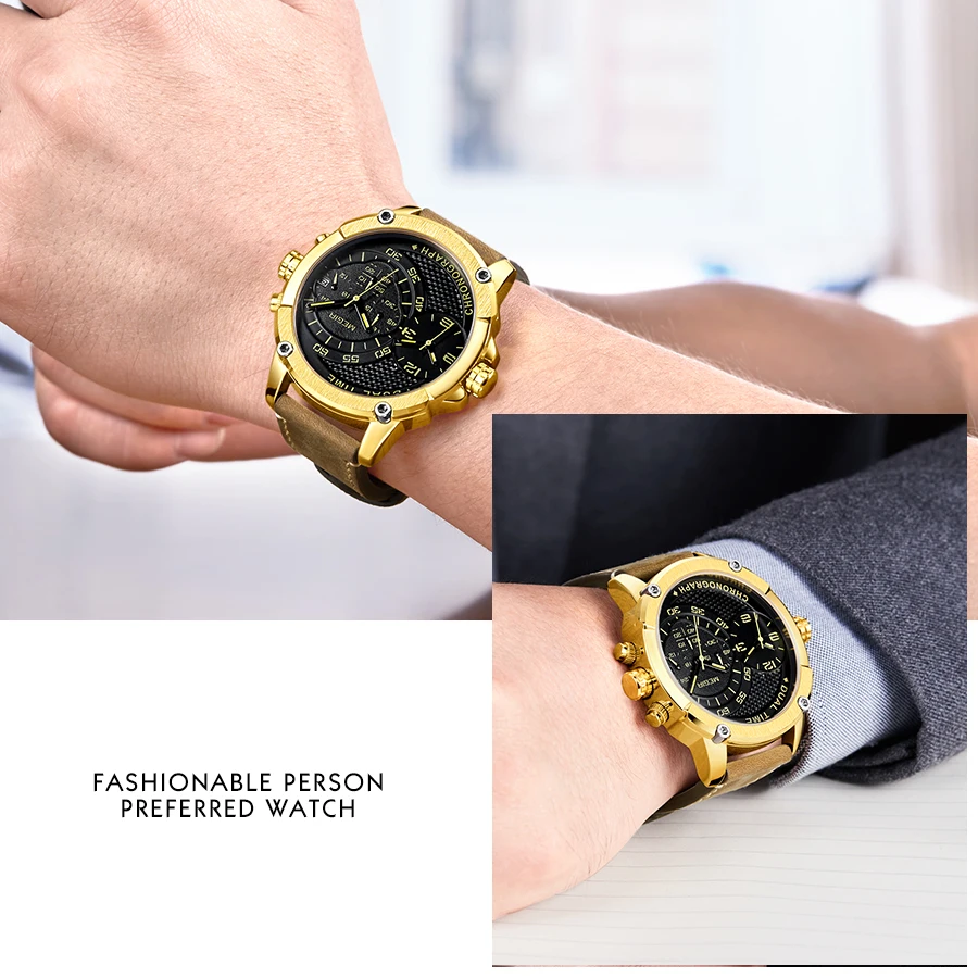 Хронограф megir спортивные кварцевые часы для мужчин с двумя часовыми поясами