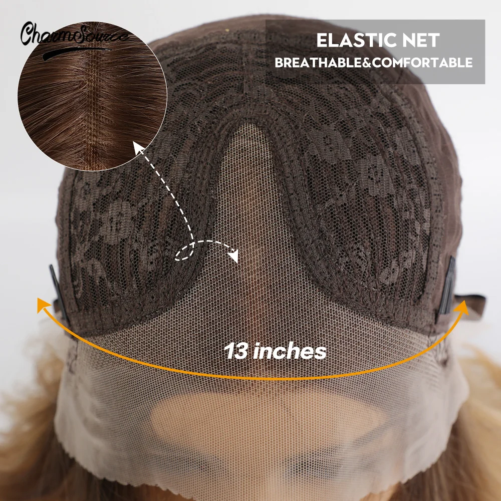 

CharmSource Long Straight Wig Brown Ombre Blonde Synthetic Wigs for Women High Density Heat Resistant Daily Use Cosplay Hair