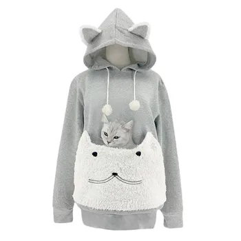 Pet Hoodies Womens Sweatshirts Big Animal Pouch Kawaii Cat Ear Fur Ball Long Sleeve Hooded Girls Pullover Female Tops Blouse 1