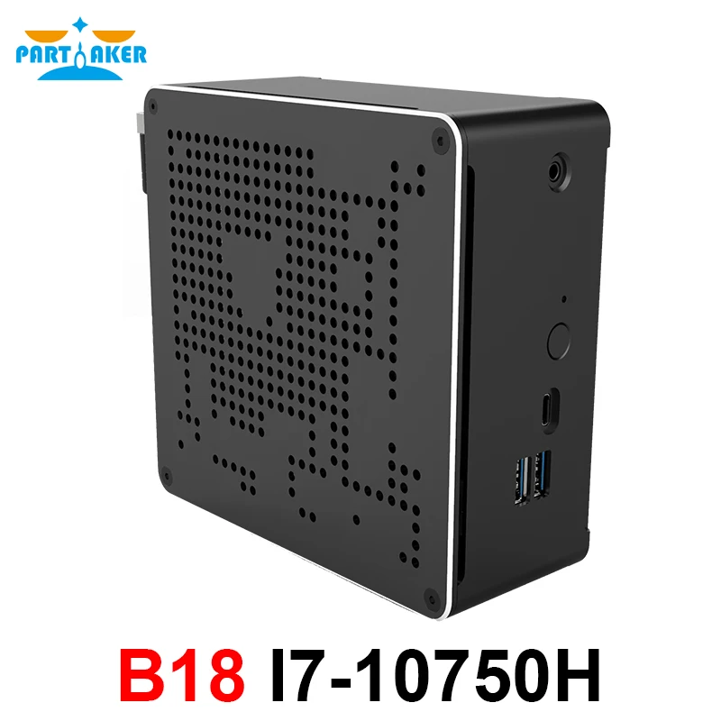 Partaker 10th Gen Mini PC Intel i7 10750H 6 Core 2 Lans 2*DDR4 2*M.2 NVMe Gaming Computer Win10 HDMI DP Type-C 4K HTPC AC WiFi