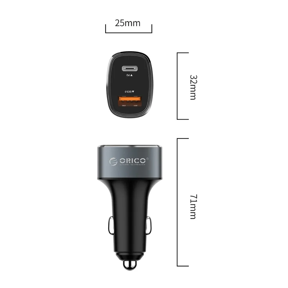ORICO Быстрая зарядка PD QC3.0 два порта USB универсальное стандартное быстрое зарядное устройство для iPhone samsung Xiaomi One Plus планшет автомобильное зарядное устройство