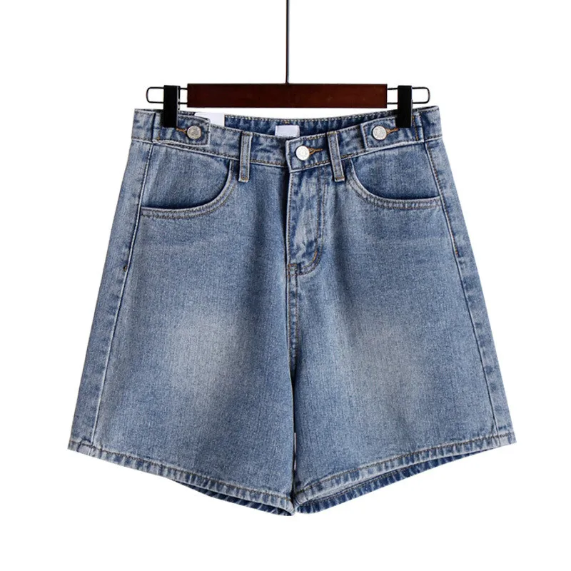 Летние синие джинсовые шорты для девочек модные с высокой талией свободные