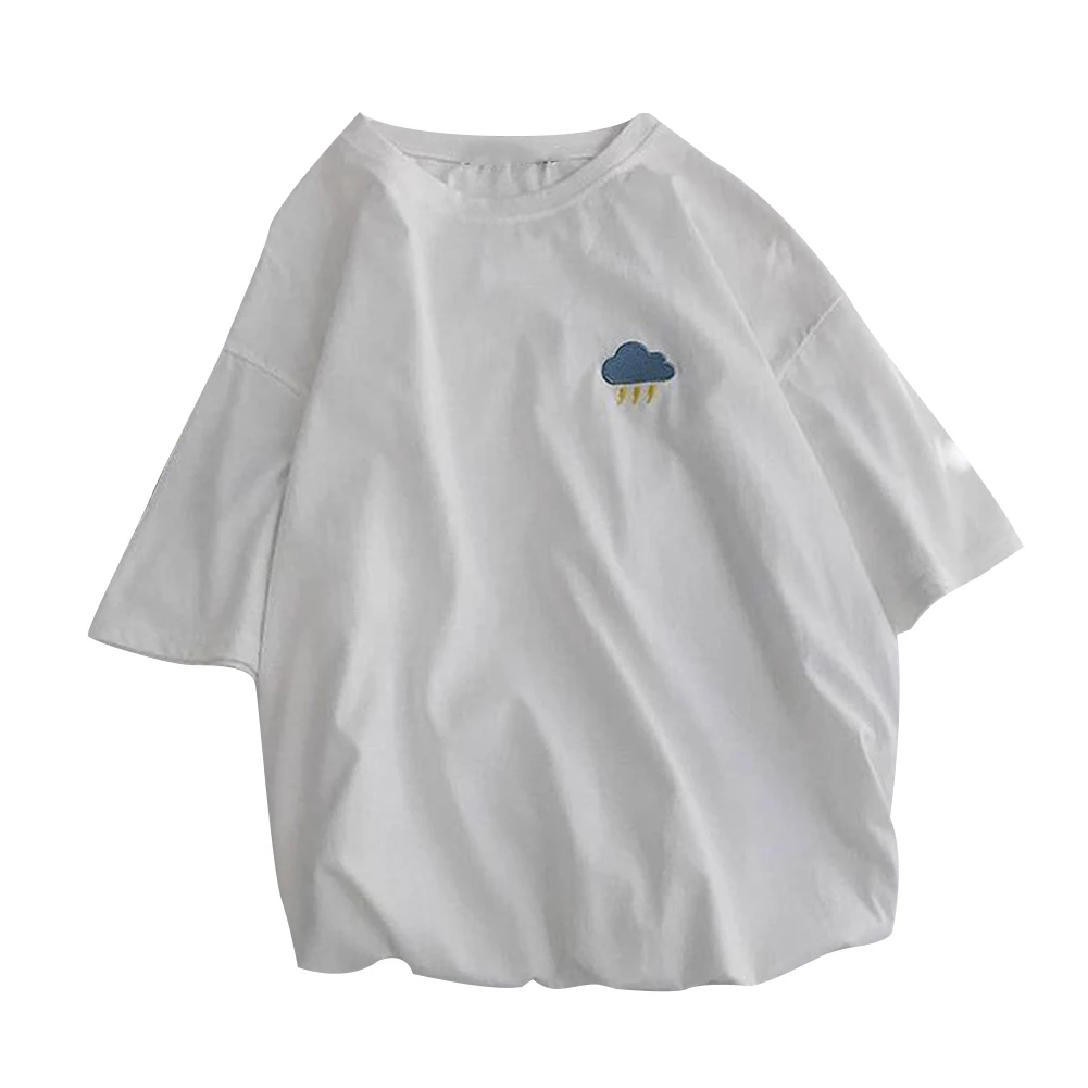 Женская футболка с коротким рукавом Повседневная белая вышитым рисунком лето 2019