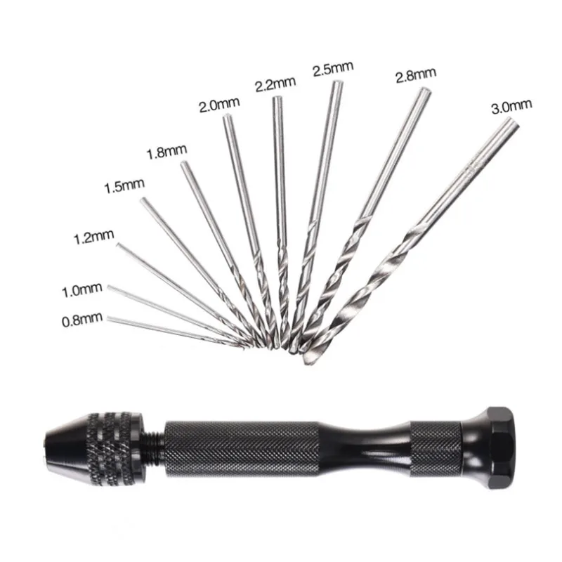 

10pcs/25pcs Woodworking Drilling Rotary Tools Manual Drill Twist Drill Bit Mini Aluminum Alloy Hand Drill with Keyless Chuck