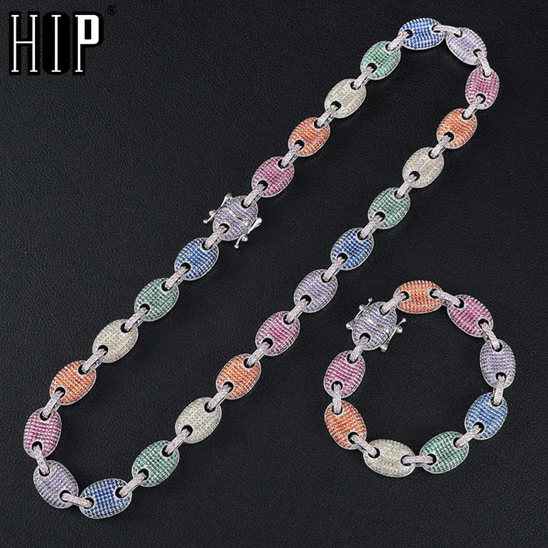 Хип хоп 11 мм золотая цепочка с фианитом и звеньями для кофейных зерен