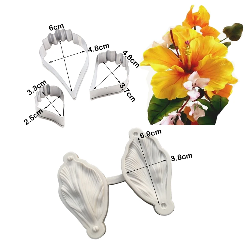 Большая Гибискус Цветок Veiners силиконовая форма DIY Fondant для кекса глины Gumpaste посуда