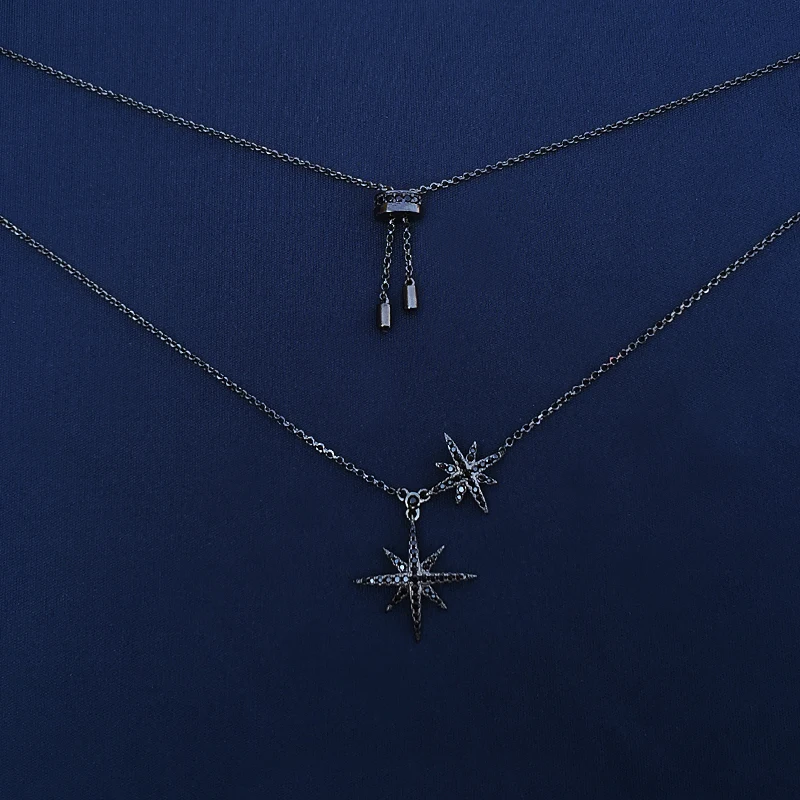 

s925 sterling silver new light luxury rice word Star shape necklace female fashion six-pointed star clavicle chain