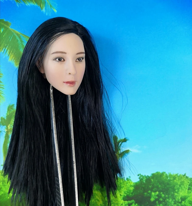 Масштаб 1/6 женская голова девушки лепит черные длинные волосы для 12 дюймов