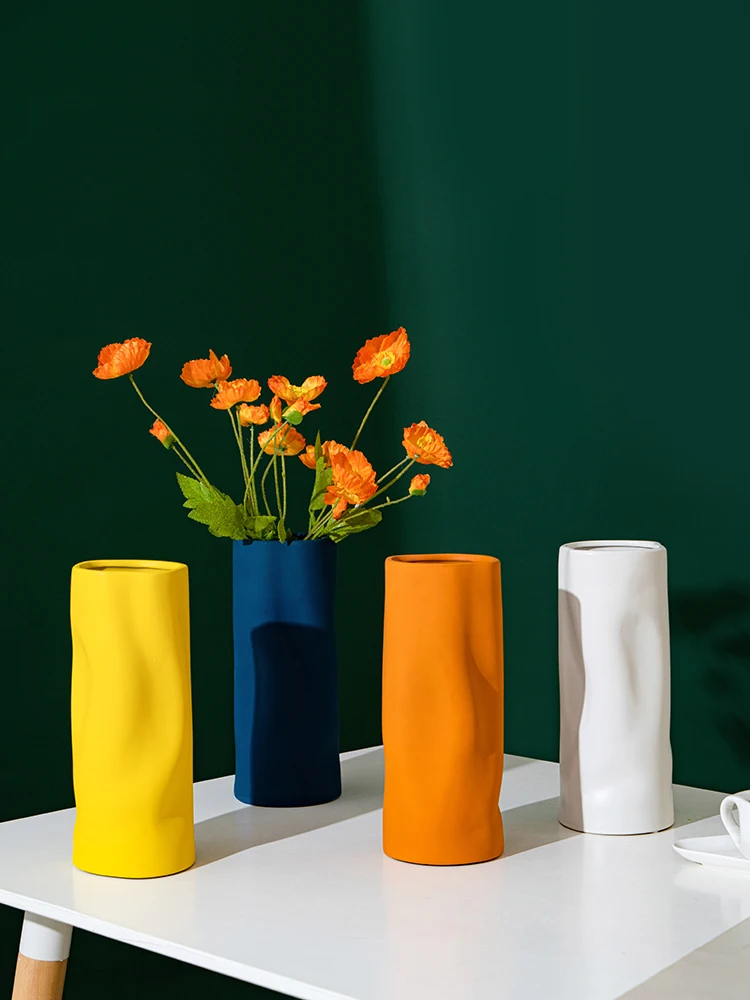 

Nordic Ceramic Vase Creative Straight Flower Pot DIY Decorativos Wedding Living Room Home Decoration Accessories