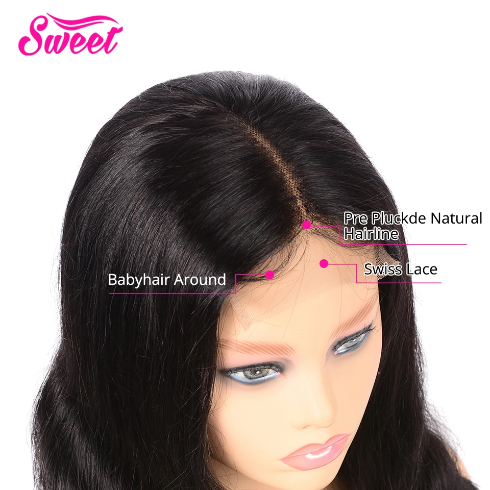 Сладкая волна тела 5*5 закрытие шнурка парики бразильские Remy человеческие волосы