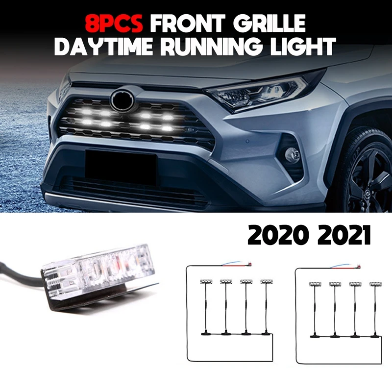 

8PCS Car Front Grille LED Lights, for Toyota RAV4 2020 2021 DRL External Grille Driving Lamps