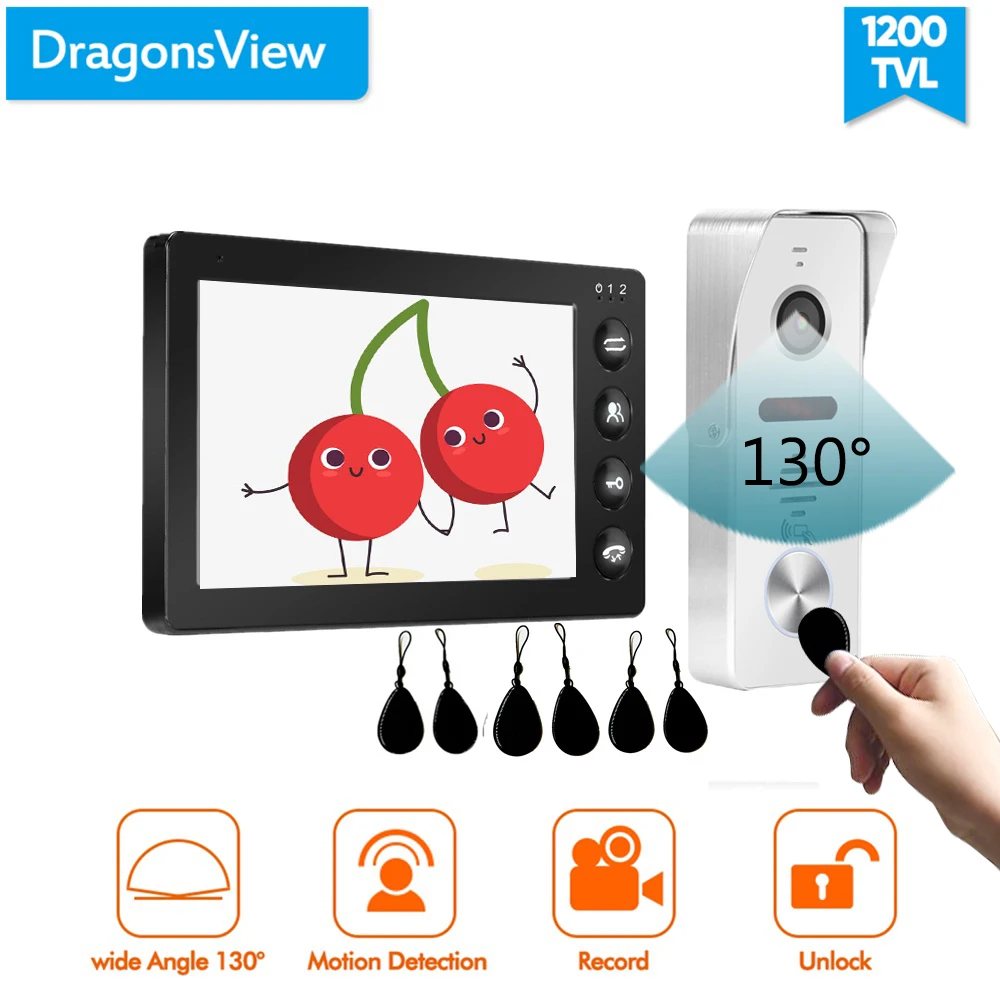 Dragonsview 7 дюймов видеодомофон черный монитор движения видео домофон система