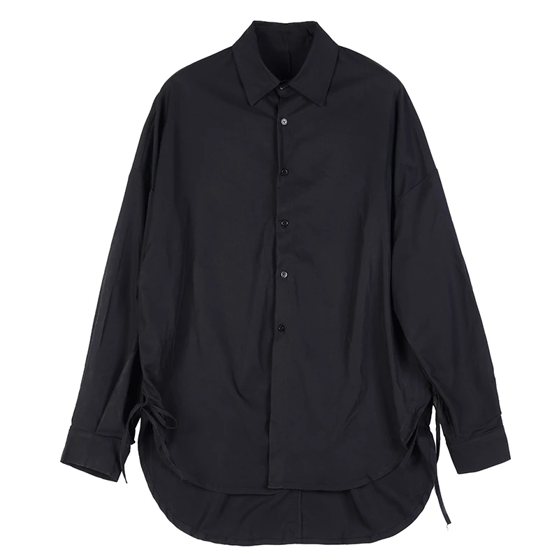 Men's Long Sleeve Shirt Spring And Autumn New Dark Personality Before Short After Long Lacing Design Casual Large Size Shirt