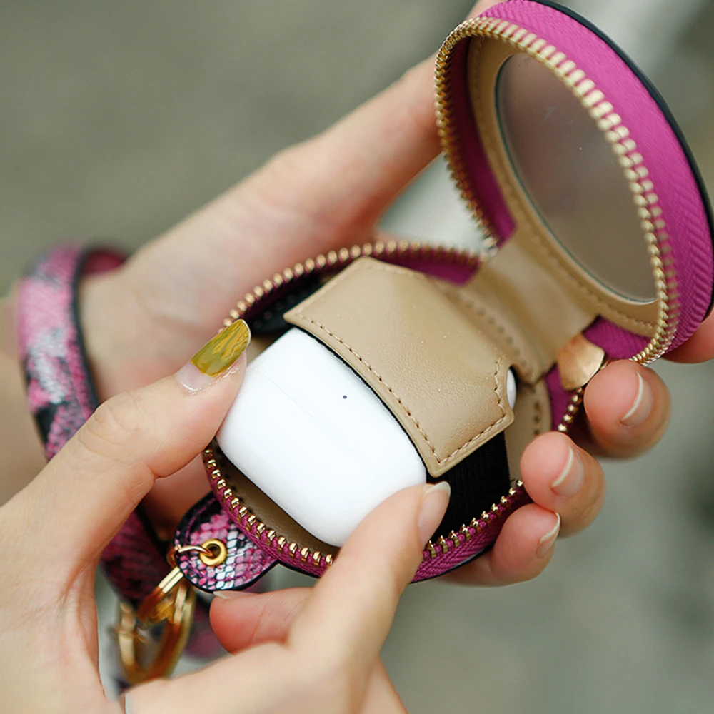 

New Earphone Storage Bag For Airpods1/2 Case PU Mirror Cosmetic Travel Bag Keychain Coin Purse Bluetooth Headset Accessories