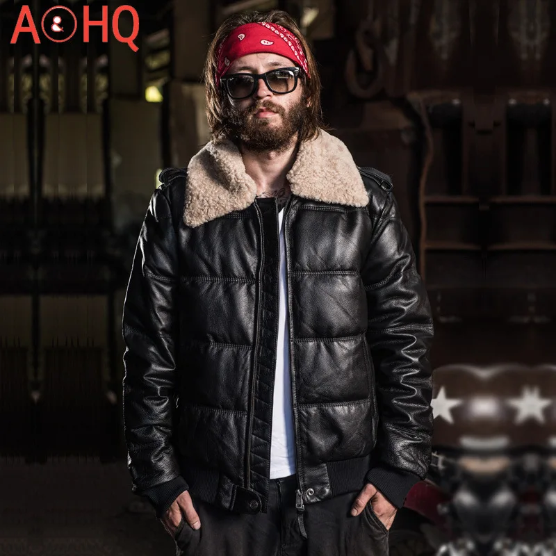 

Winter Jacket Men Clothing Genuine Cowhide Leather Down Jackets Mens Real Wool Fur Collar Clothes Hommes Veste LXR900