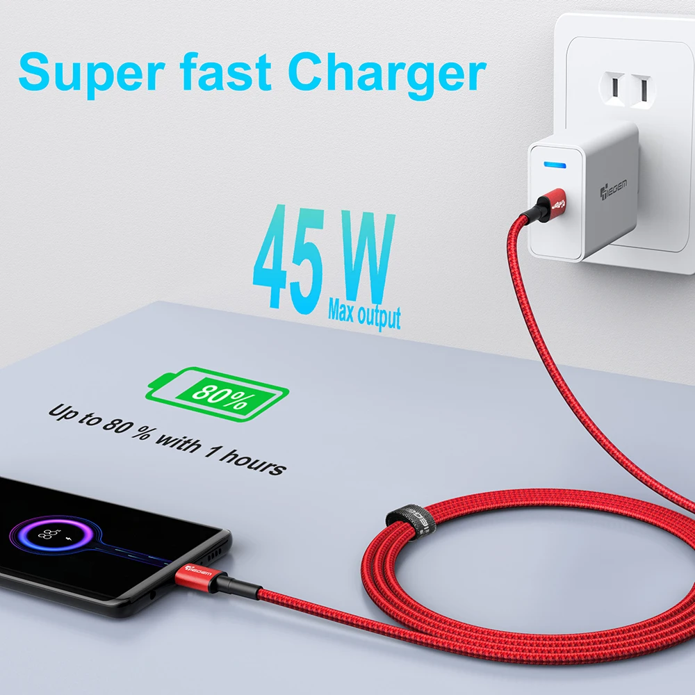Кабель TIEGEM с USB C на для быстрой зарядки внешний кабель 4 0 Samsung Galaxy Note 10 s9 PD 60 Вт 3A