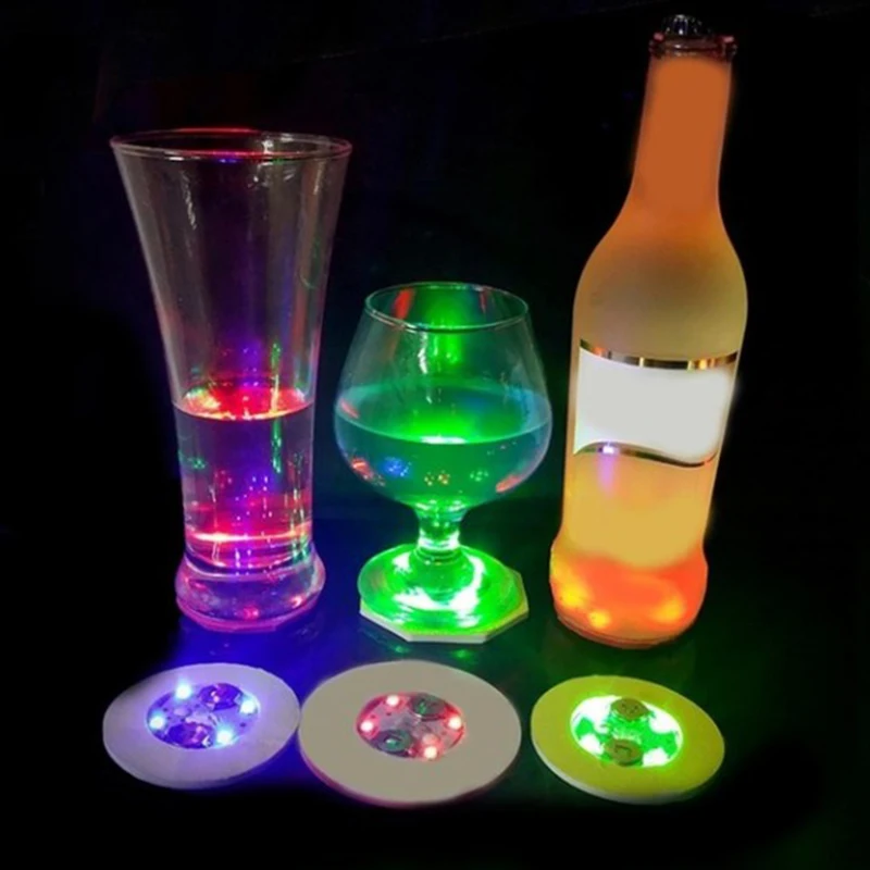 

Waterproof LED luminescent coasters bar KTV blinking atmosphere lamp luminescent cup stickers Mini Glow Coaster LED Bottle Light