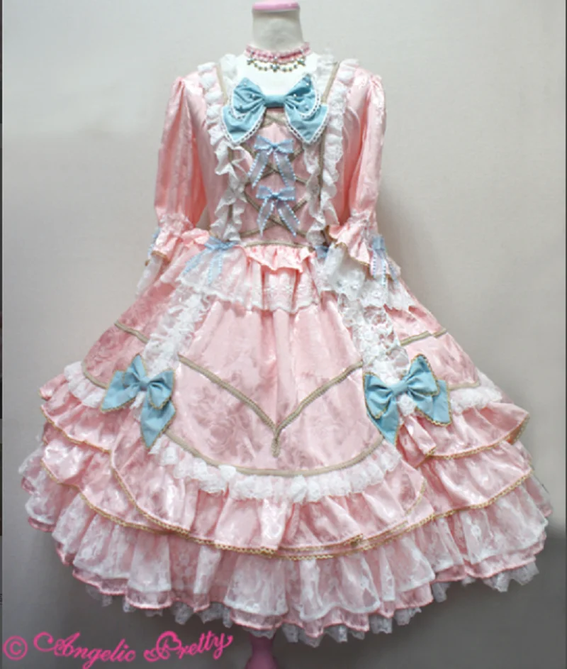 

Pink and blue medium neck large bow belt Lolita lovely sweet cake skirt