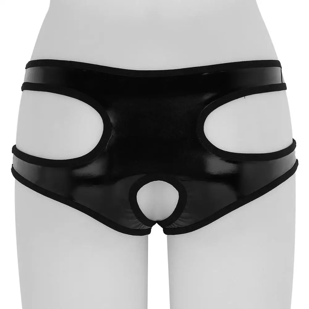 Сексуальное дамское нижнее белье, женское нижнее белье, Wetlook, искусственная кожа, открытая, с вырезами, мини-трусы, нижнее белье, трусы