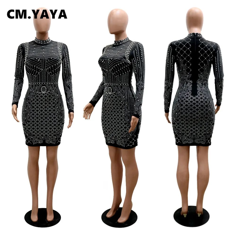 Женское мини-платье с длинным рукавом CM.YAYA эластичное облегающее платье-карандаш