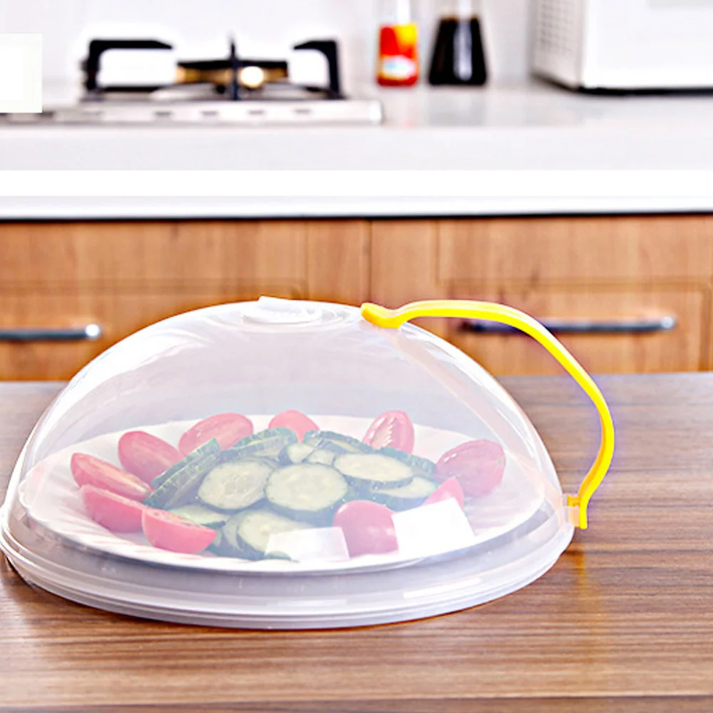 

Portable Reusable Dust Proof Microwave Oven Oil Cover Dish Cover for Kitchen Use Yellow Handle
