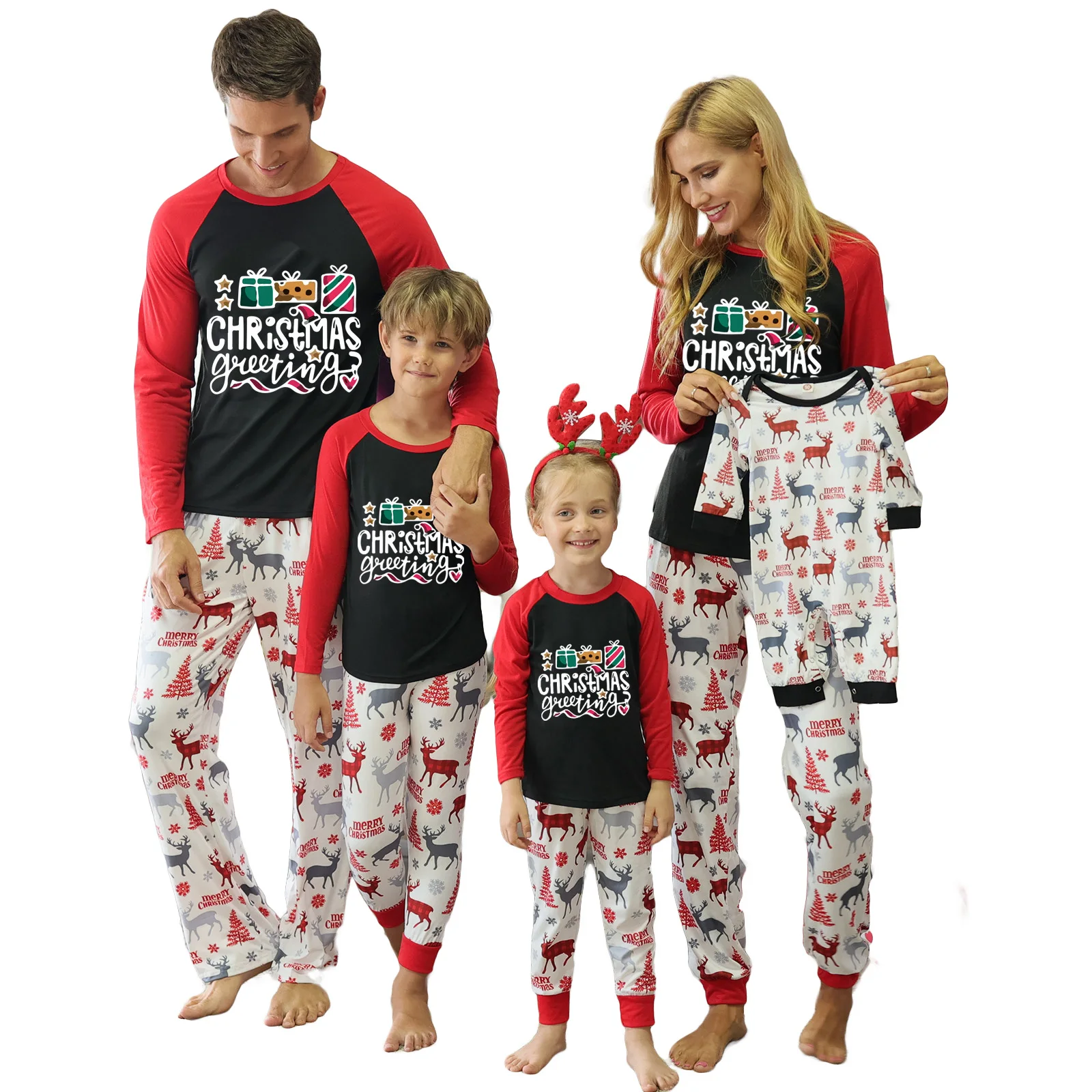 

Cute Family Parent-child Pajamas Fashion Letter Tops and Christmas Print Trousers Home Clothes Family Matching Outfits