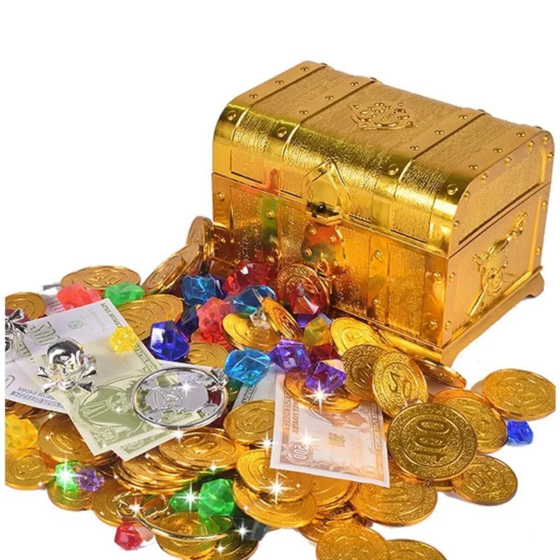 

50 Pcs Plastic Bitcoin Gold Treasure Coins Pirate Gold Coins Props Toys Halloween Decoration Kids Birthday Gift Treasure Chest