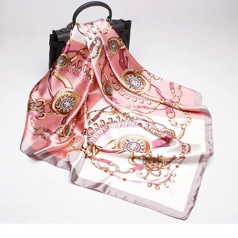 Шарф Атласный Женский с принтом Шелковый квадратный хиджаб шаль 90 см бандана