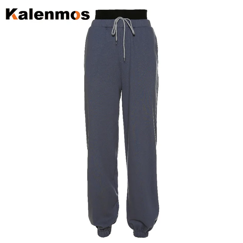 

KALENMOS Leisure Elastic Print Pants High Waist Women Spring Straight Loose Punk Trousers Pantalon Femme Long Chic Tracksuit
