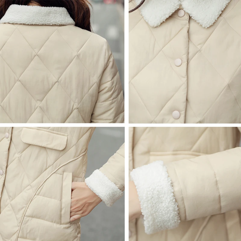 Turn Down Collar 2019 Winter Jacket Women Autumn Breasted Buttons Female Padded Long Coat Casual Ladies parka Solid 5 Colors