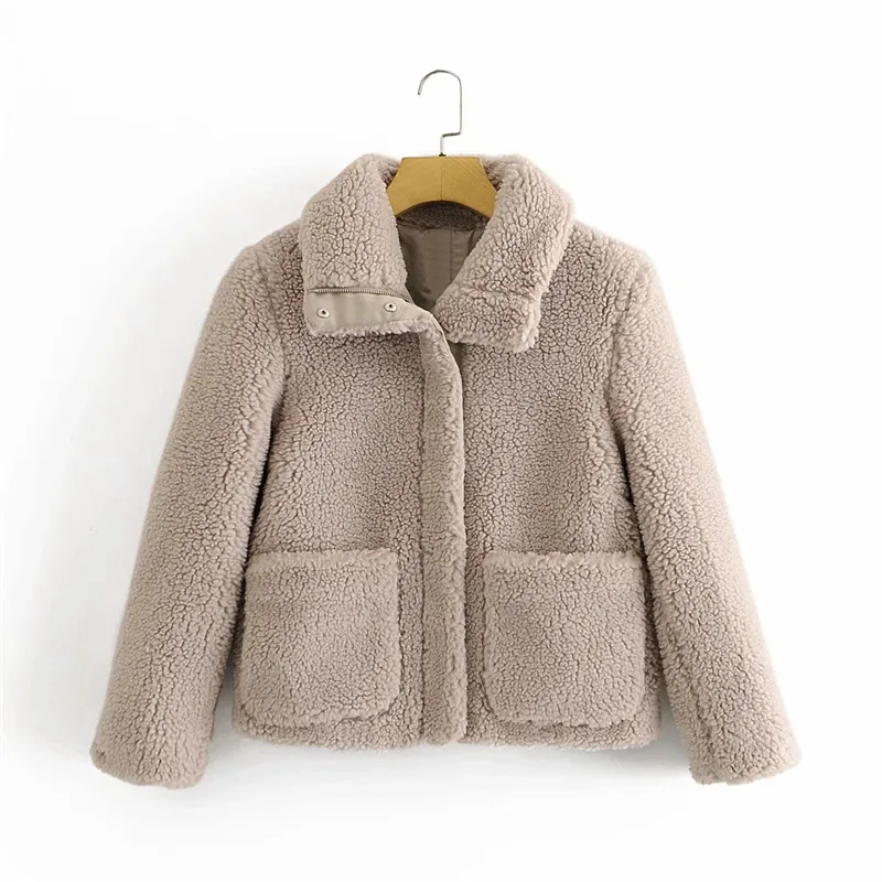 

Vogue Nice Pop fashion women hm turtleneck woolen streewear jackets female casual zipper winter oversize thick jacket coats